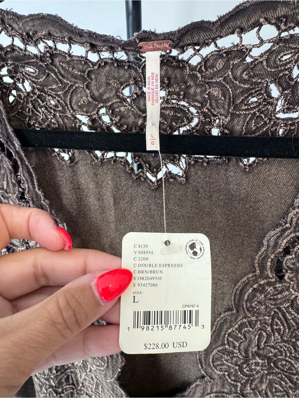 Free People Brown Lace-Trim Button Front Blouse - Picture 2 of 3